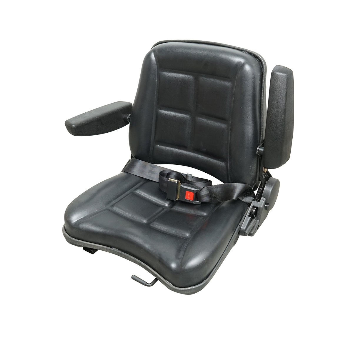 Universal seat with seat belt and armrests for agricultural or industrial machinery